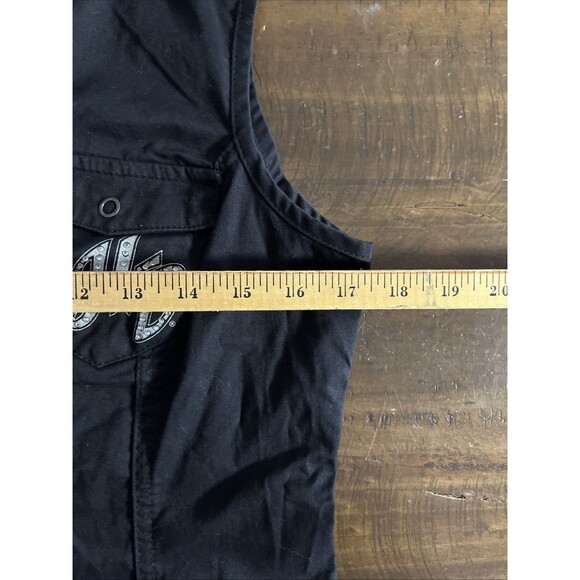 Harley Davidson Black Full Zip Sleeveless Shirt Womens Medium Rhinestones Wings - Picture 9 of 10